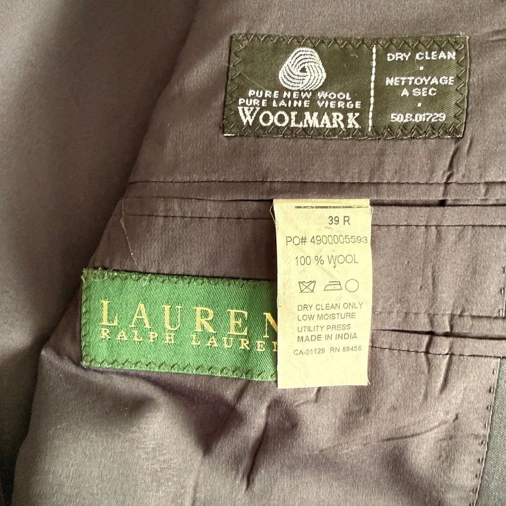 Lauren Ralph Lauren Mens 39R Navy Blue Wool Blazer Gold Crest Buttons Sport Coat